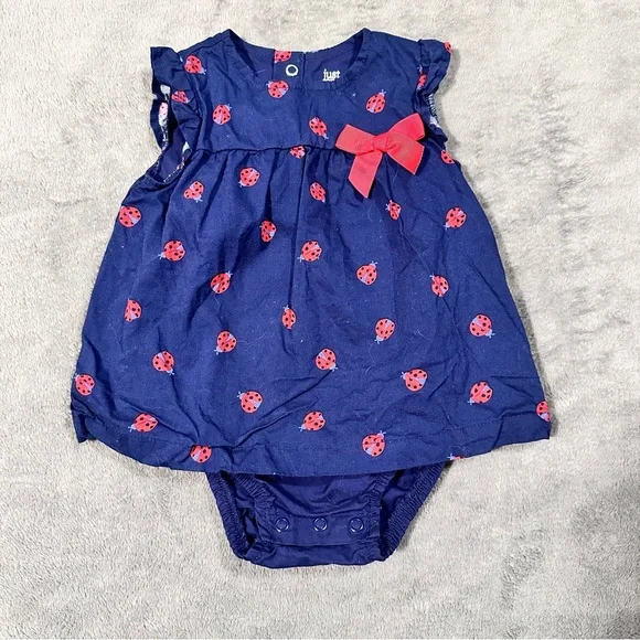 Just One You Carters Baby Girl Ruffled Sleeve Navy Blue Ladybug Dress - 9 Months - Picture 1 of 5